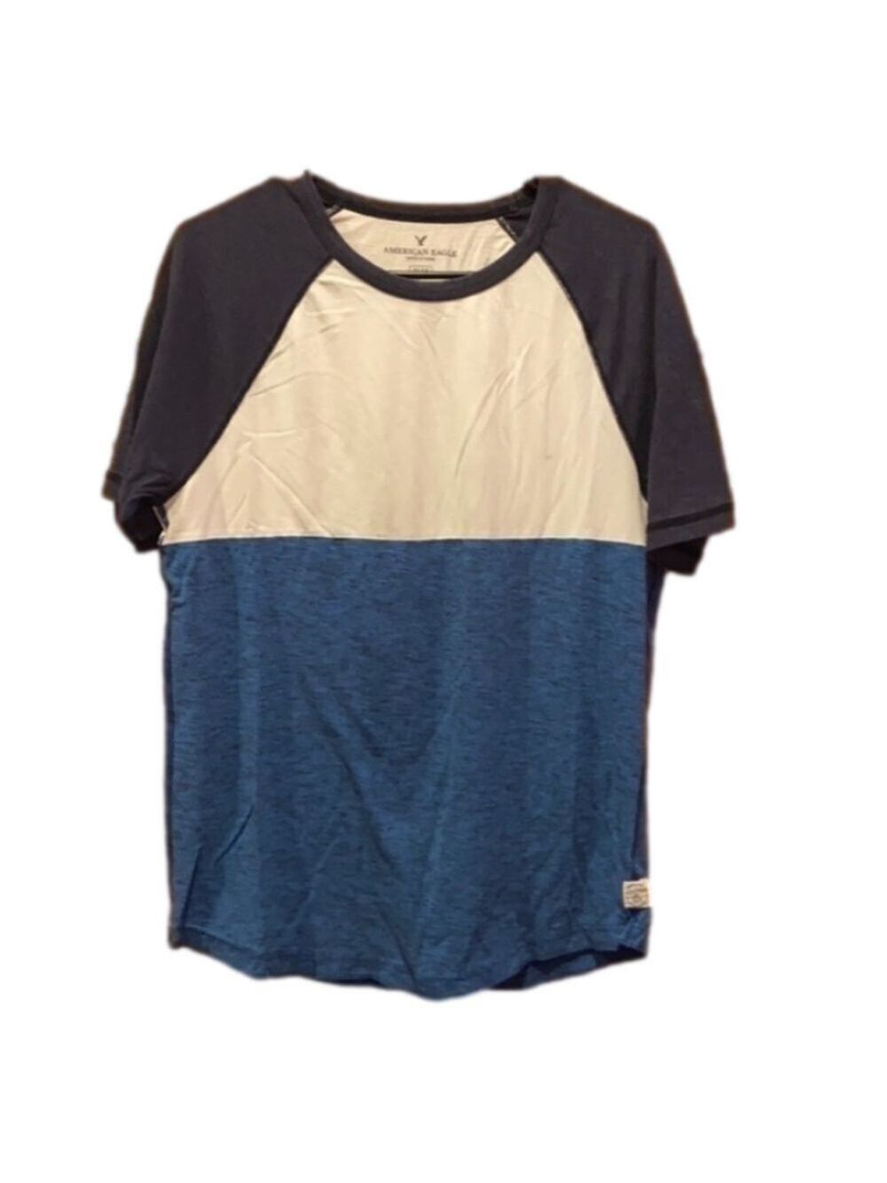 American Eagle Blue and White Color Blocked Tee Size Small